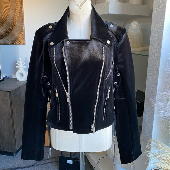 New The Kooples Velvet Lace Up Biker Jacket chrome hearts allsaints zara leather - Picture 9 of 16